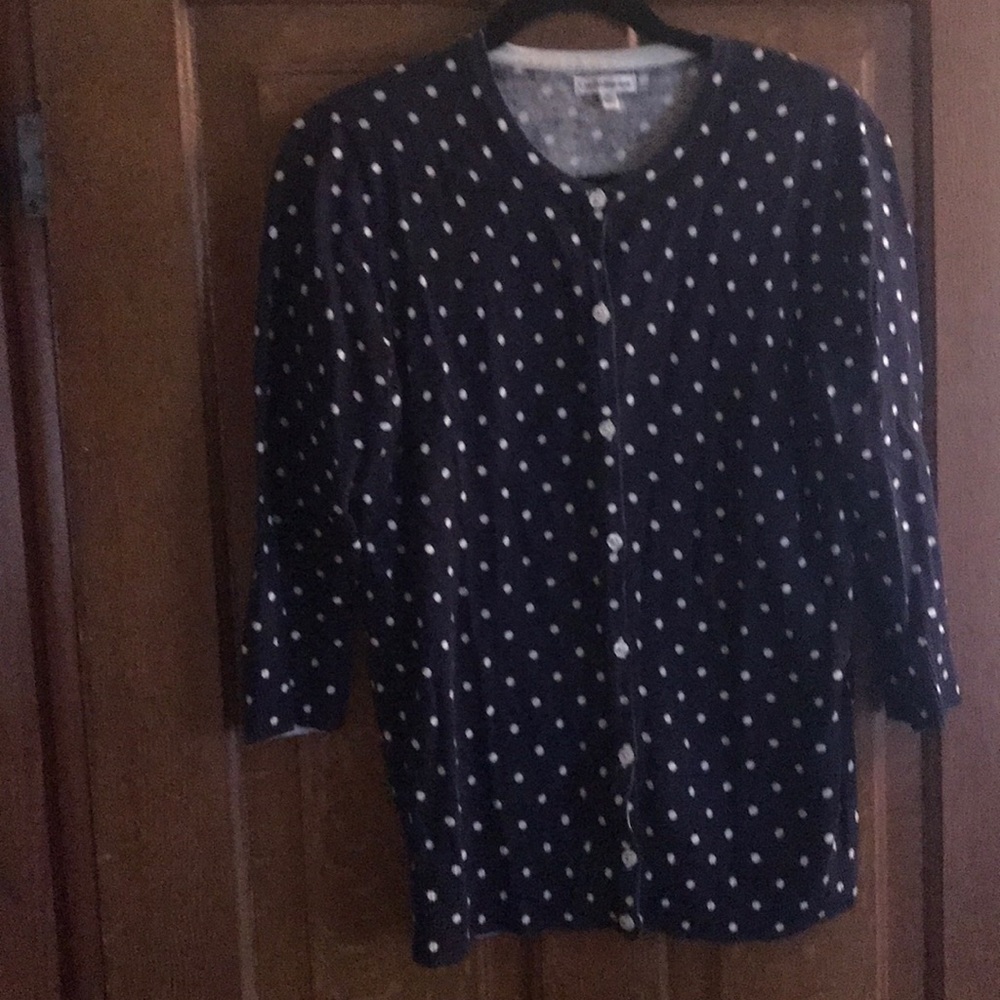 Navy blue cardigan with white polka dots size M